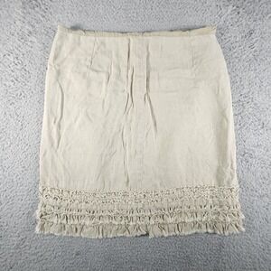 Tommy Bahama Skirt Sz 4 Beige 100% Linen Ruffle Beachy Coastal Hawaiian Tropical